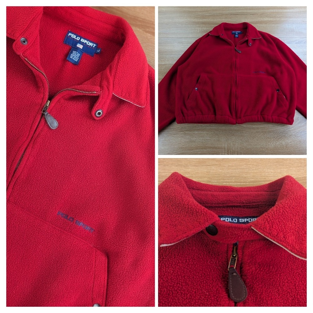 Vintage Polo Sport Ralph Lauren Red Fleece Jacket Zip Up Men's Sz XL Made In USA